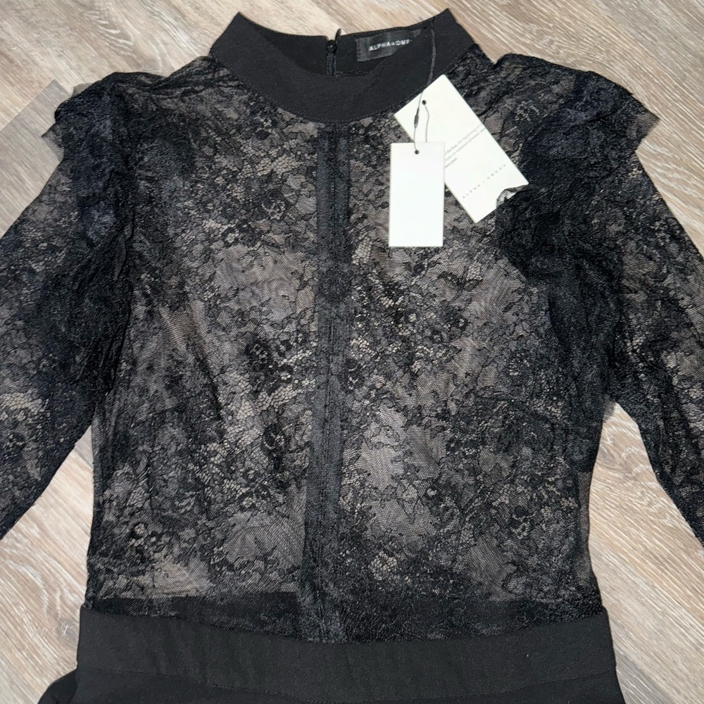 Alpha & Omega Black Mesh Ruffled Jumpsuit - Size Large - Picture 3 of 9